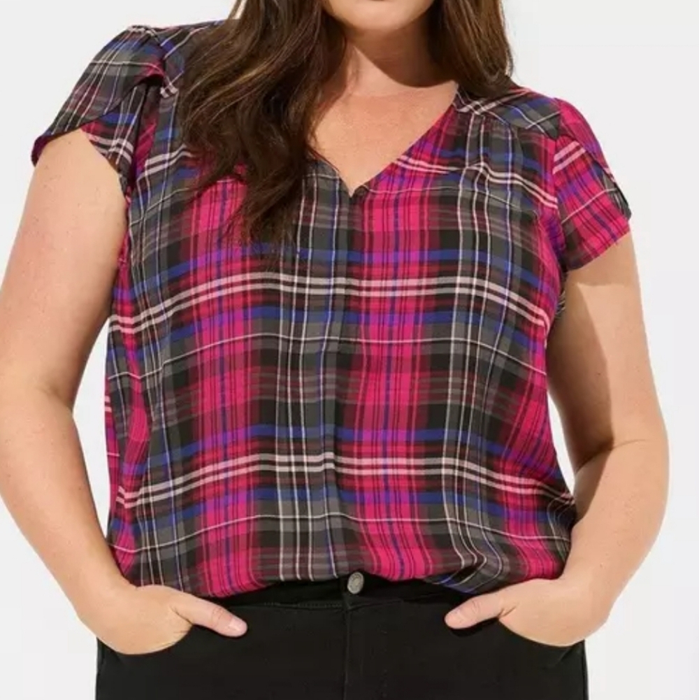 Torrid Harper Georgette Hook & Elle Blouse Plus Size Short Sleeve Wardrove Light